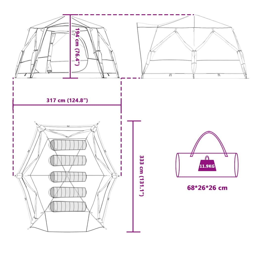 vidaXL Huisje Tent met dak met opslag Groen en Wit 333 x 317 x 194 cm