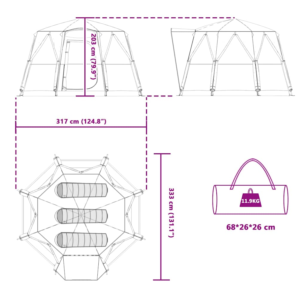 vidaXL Huisje Tent met dak met opslag Groen en Wit 320 x 320 x 203 cm