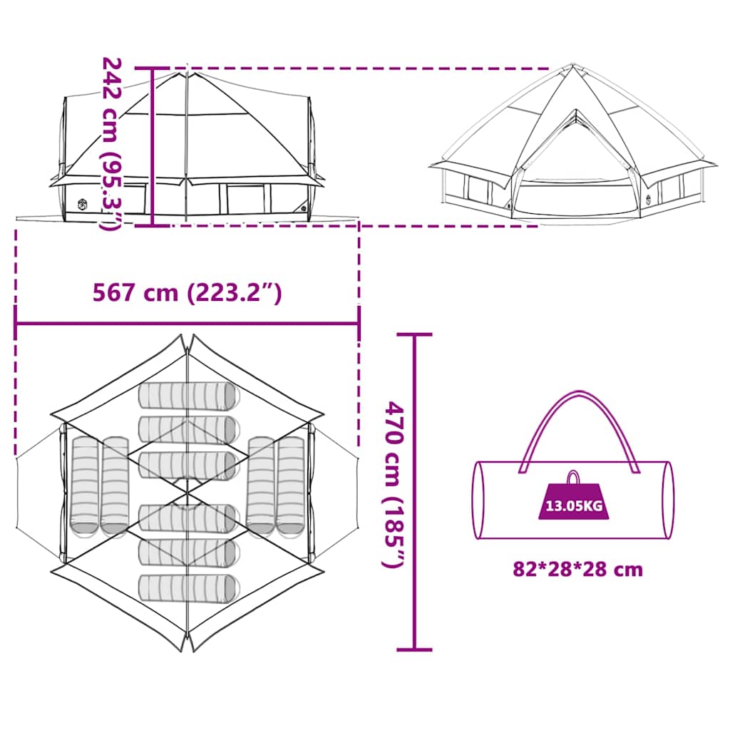 vidaXL Teepee Tent met dak met opslag Groen en Wit 490 x 410 x 210 cm
