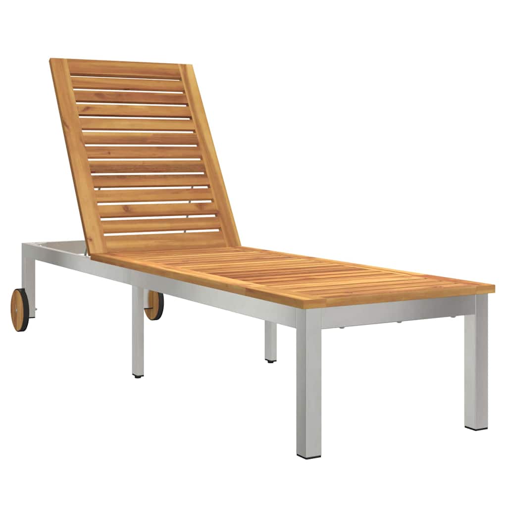 vidaXL Ligbed met Wielen 207 x 58 x 35 cm Van Massief Acaciahout & RVS