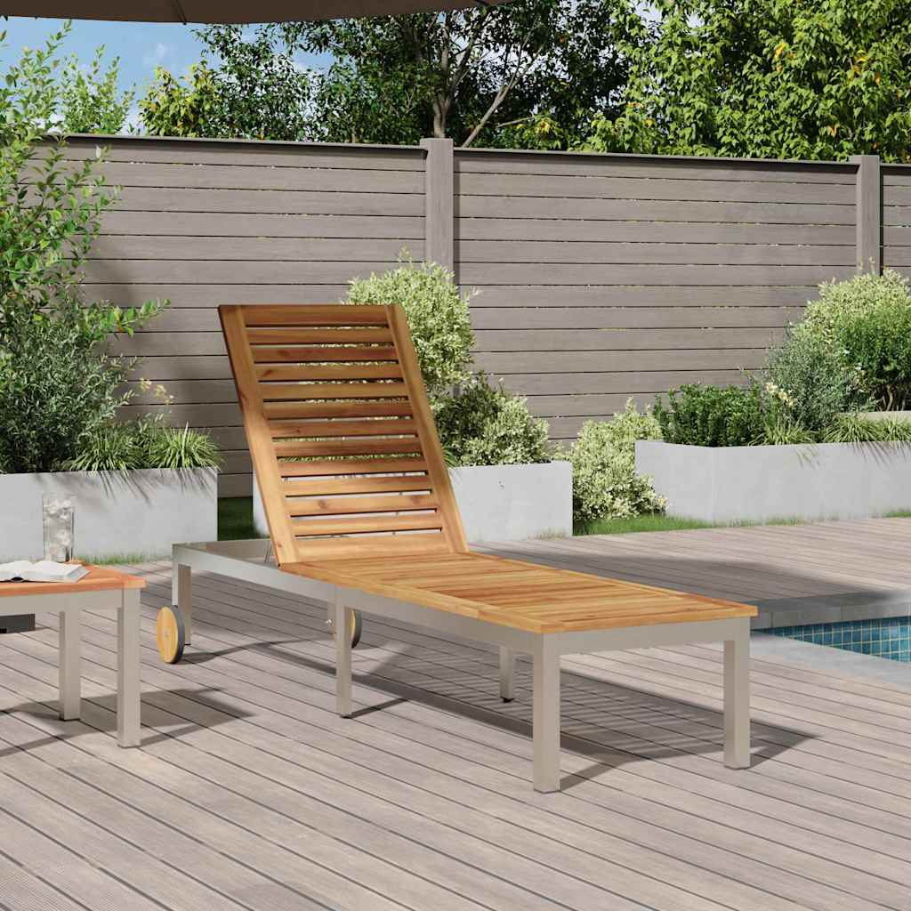 vidaXL Ligbed met Wielen 207 x 58 x 35 cm Van Massief Acaciahout & RVS