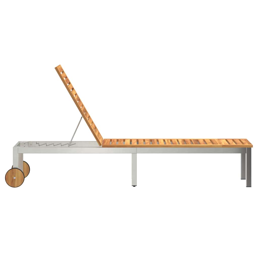 vidaXL Ligbed met Wielen 207 x 58 x 35 cm Van Massief Acaciahout & RVS