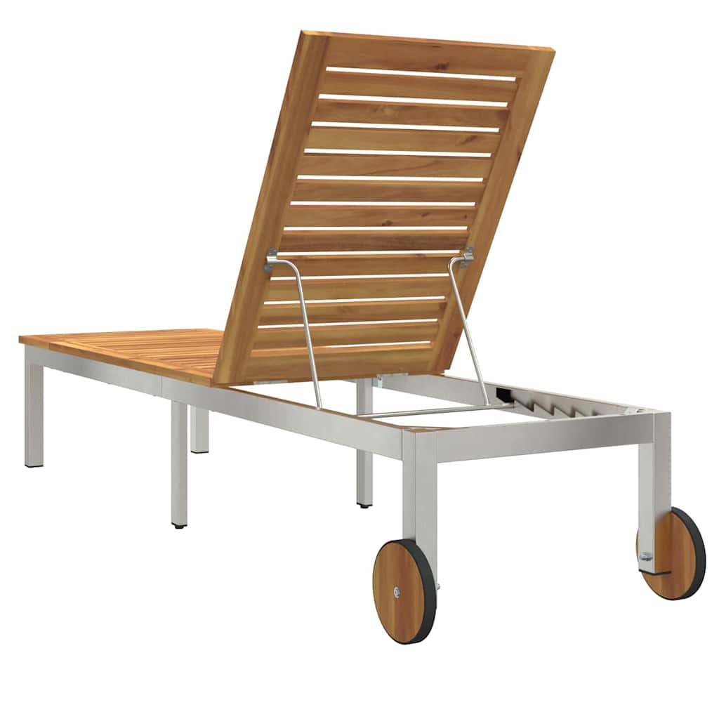 vidaXL Ligbed met Wielen 207 x 58 x 35 cm Van Massief Acaciahout & RVS