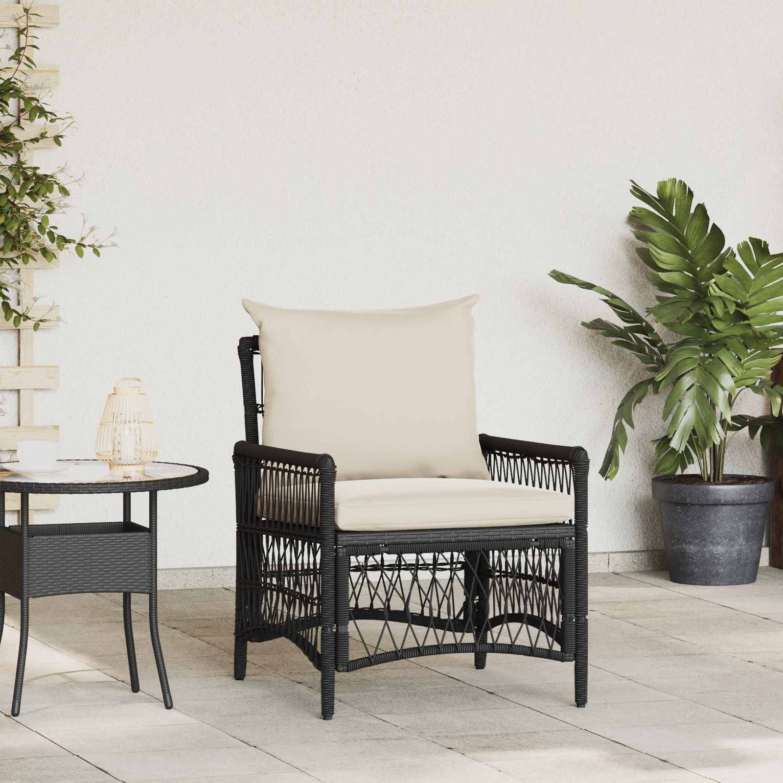 vidaXL Ligbed met Kussens Zwart 60x70x78 cm Poly Rattan