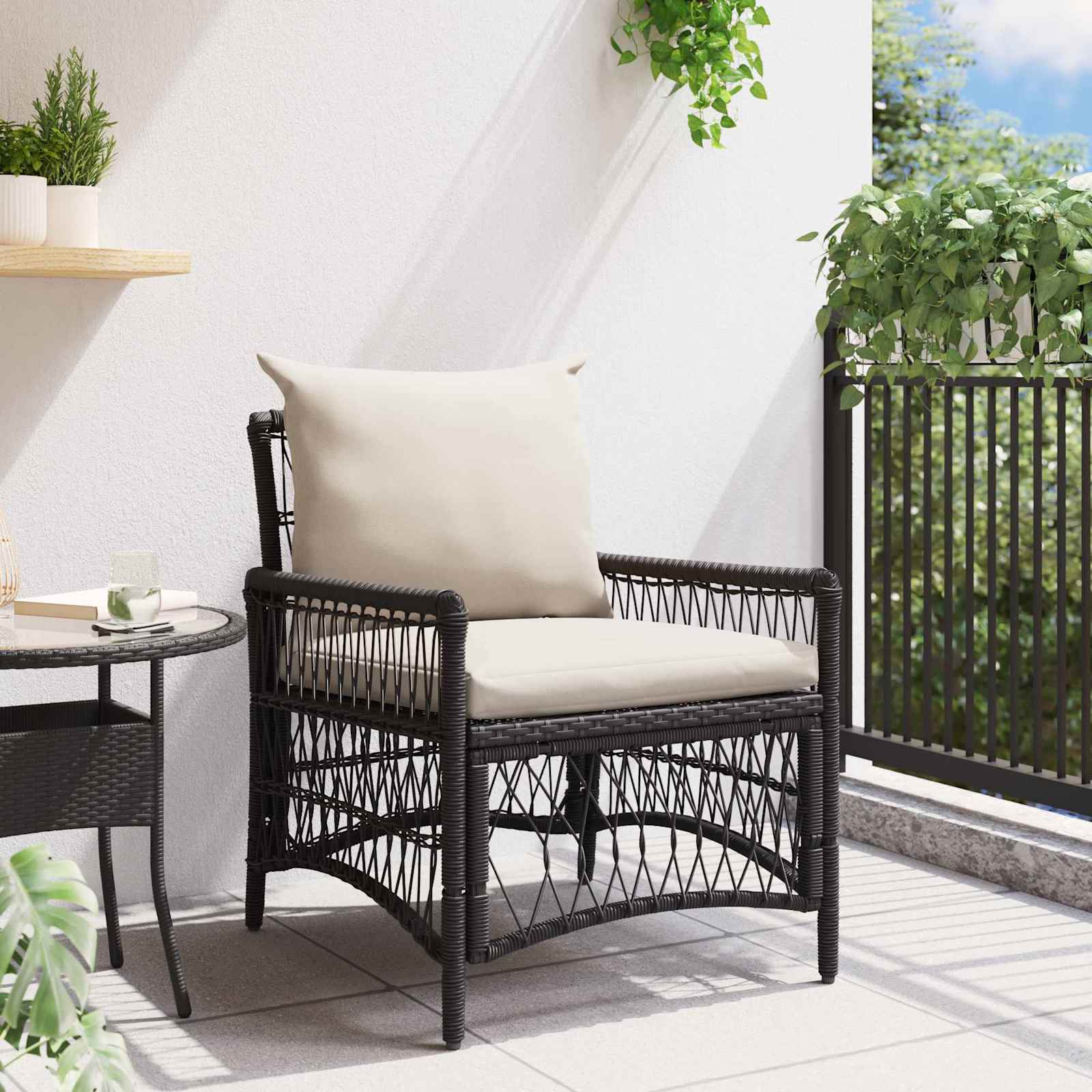 vidaXL Ligbed met Kussens Zwart 60x70x78 cm Poly Rattan