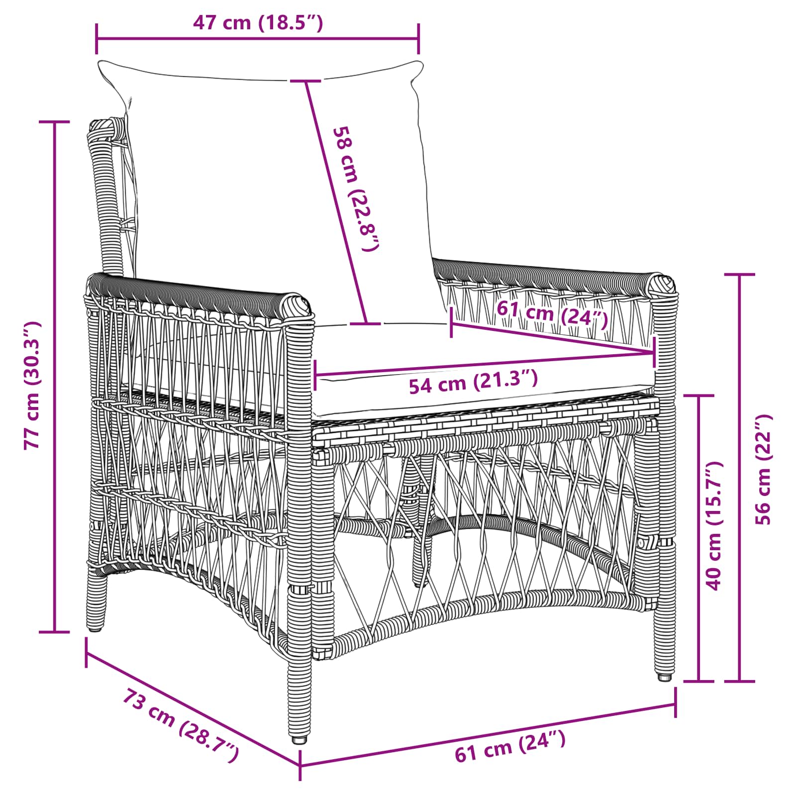 vidaXL Ligbed met Kussens Zwart 60x70x78 cm Poly Rattan