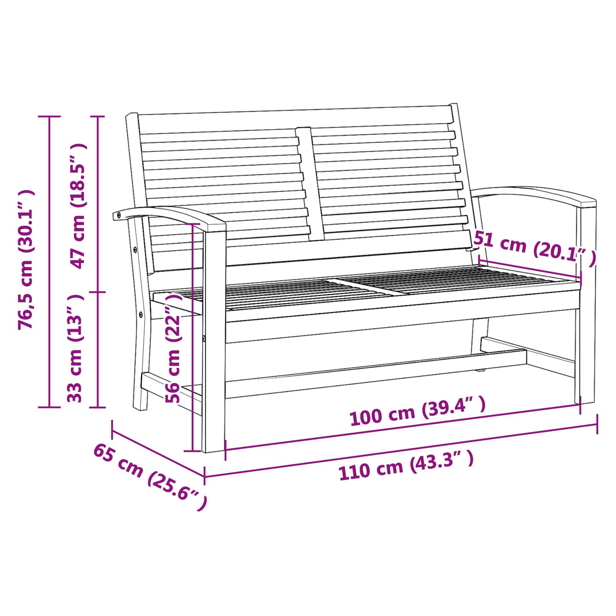 vidaXL Tuinbank Naturel 110 x 64 x 76.5 cm Massief teakhout
