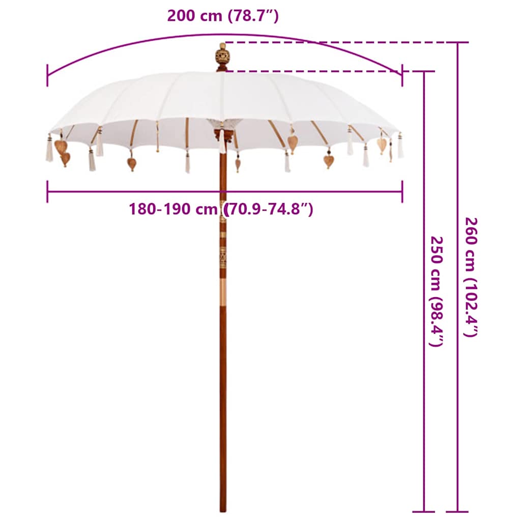 vidaXL Balinese Parasol Crème (180-190) x 260 cm