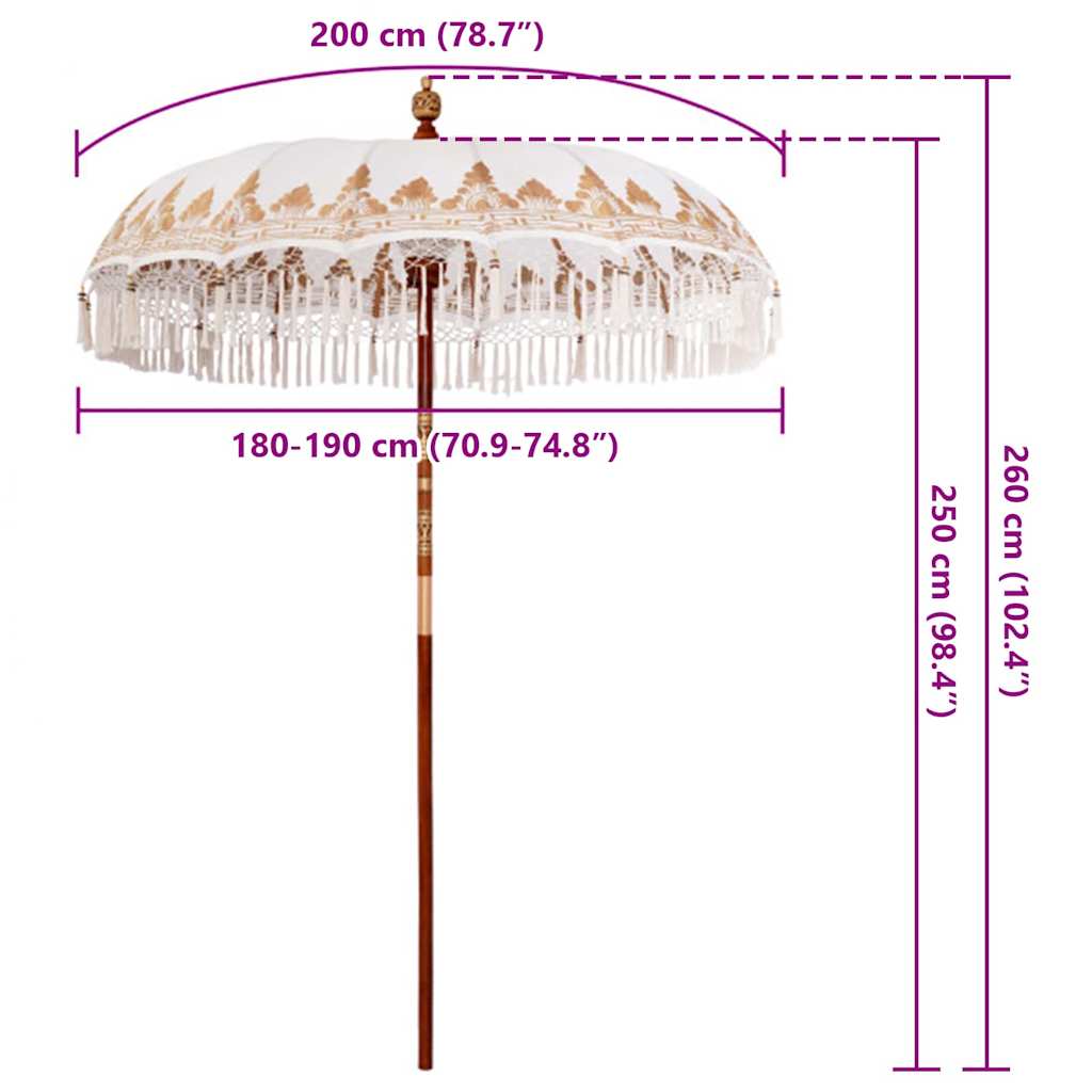 vidaXL Balinese Parasol Crème (210-220) x 260 cm