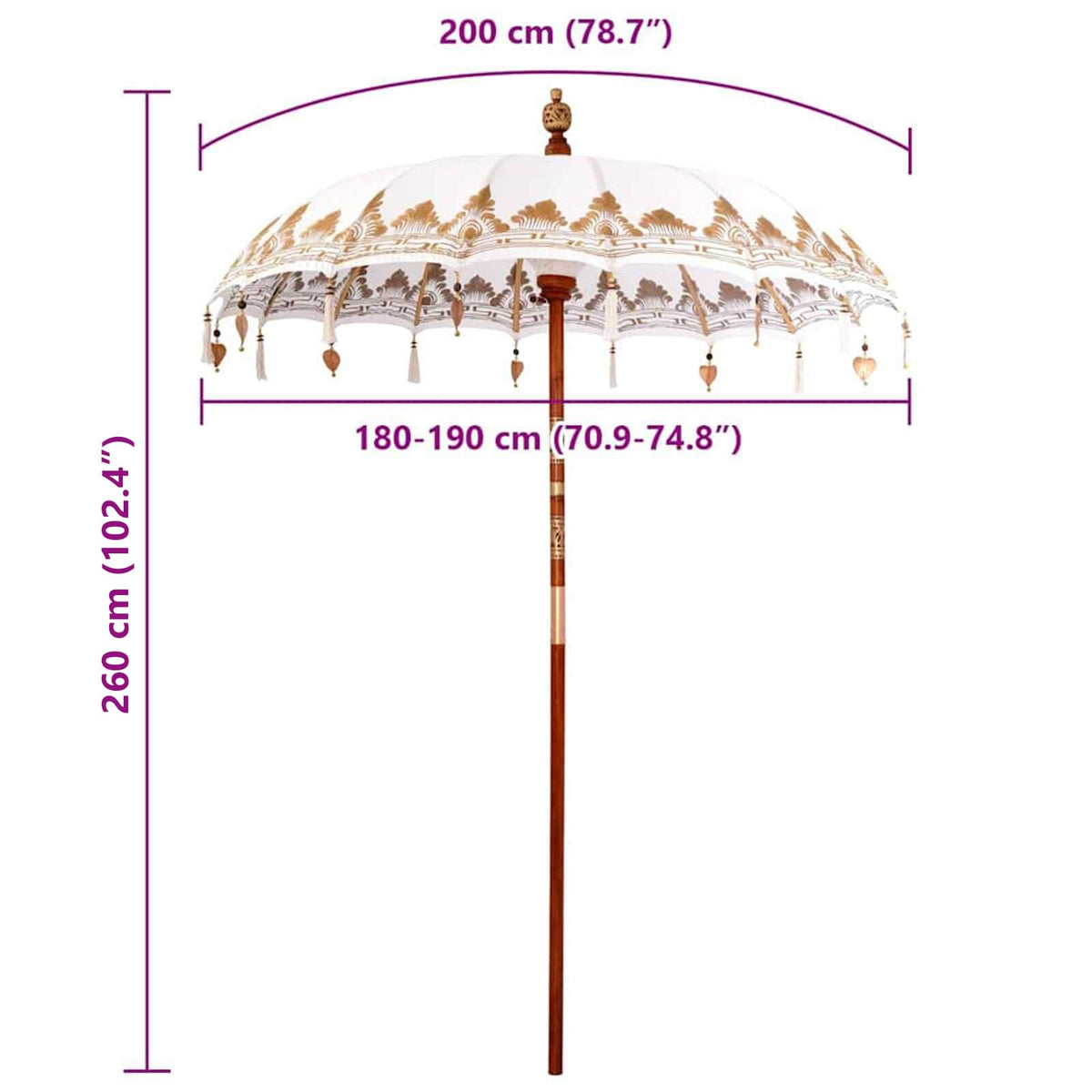 vidaXL Parasol Crème (210-220) x 260 cm Katoen en massief hout