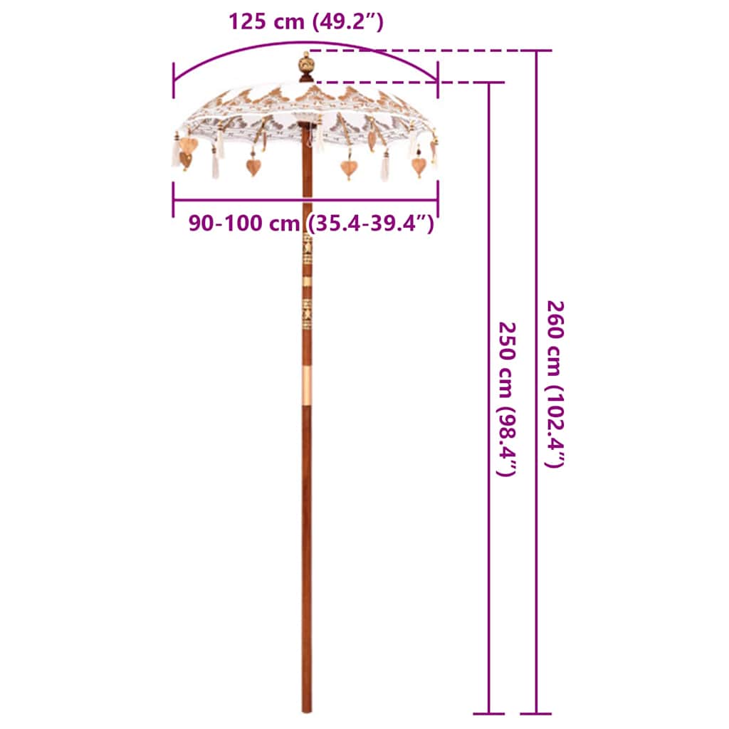 vidaXL Balinese Parasol Crème (90-100) x 260 cm Katoen en massief hout