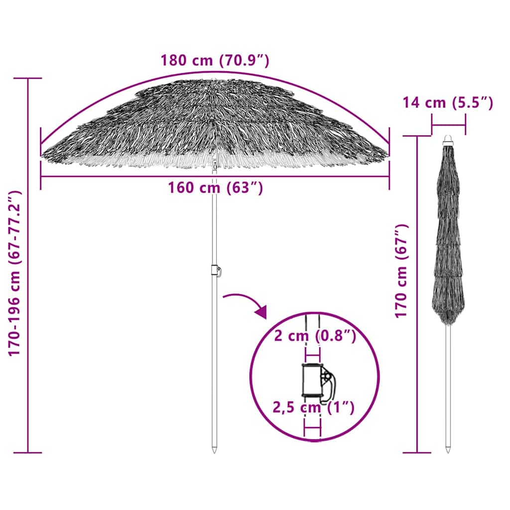 vidaXL Strandparasol Bruin Ø 160 x 196 cm Staal