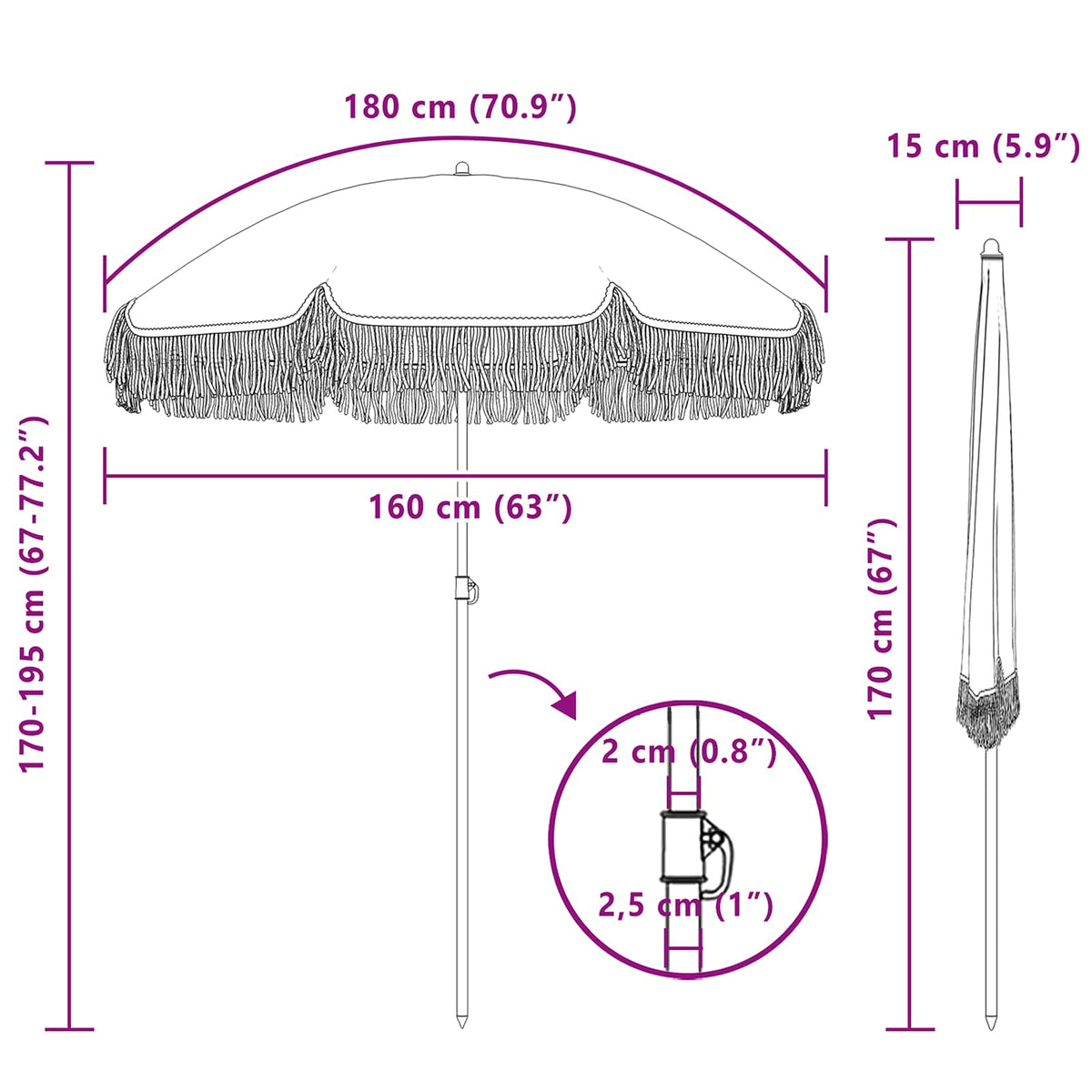 vidaXL Parasol Geel en Wit Ø 160 x 195 cm Staal
