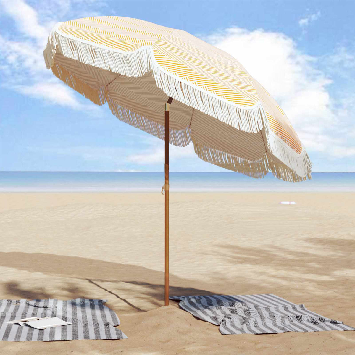vidaXL Parasol Geel en Wit Ø 205 x 209 cm Staal