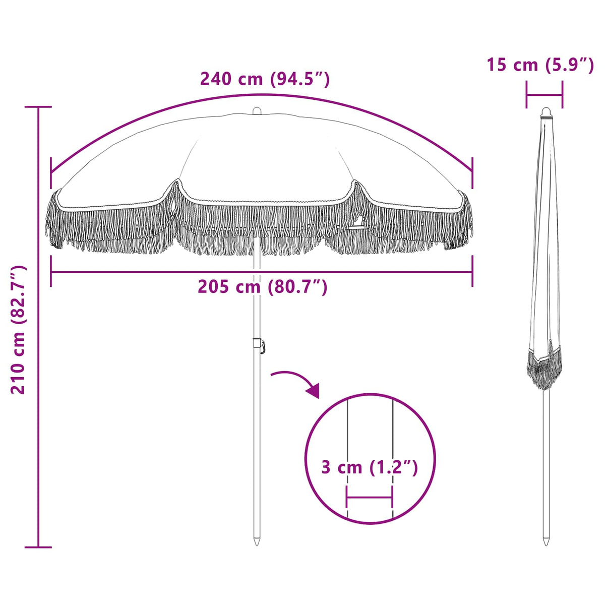 vidaXL Parasol Geel en Wit Ø 205 x 209 cm Staal