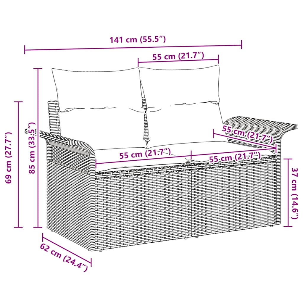 vidaXL Tuinbank met kussen 141 x 62 x 69 cm poly rattan