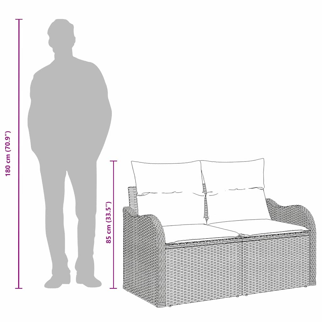 vidaXL Tuinbank met kussen 121 x 62 x 69 cm poly rattan