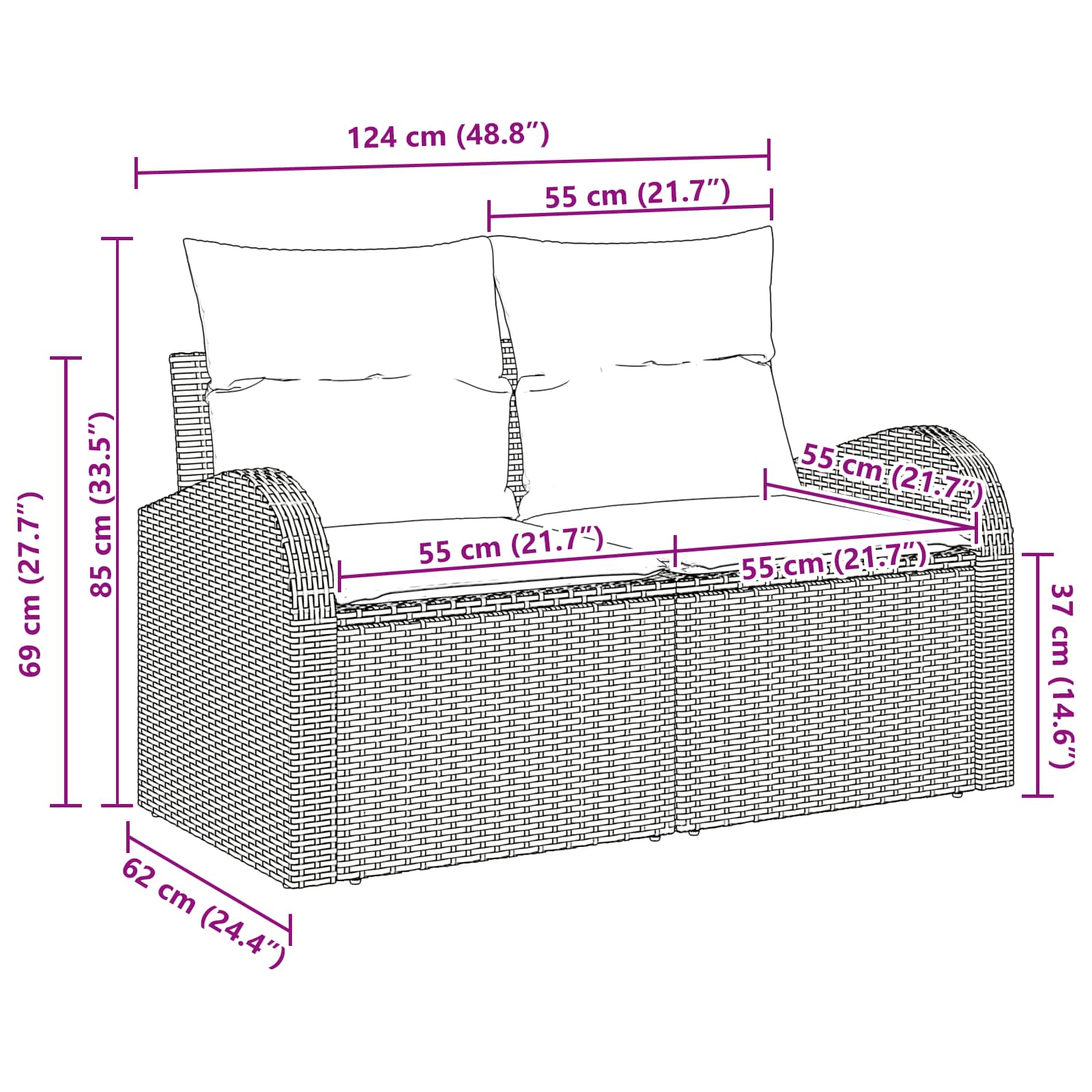 vidaXL Tuinbank Bruin 124 x 62 x 85 cm poly rattan