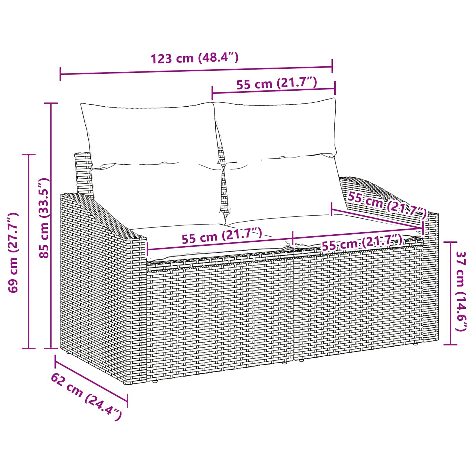 vidaXL Tuinbank Grijs 123 x 62 x 69cm poly rattan