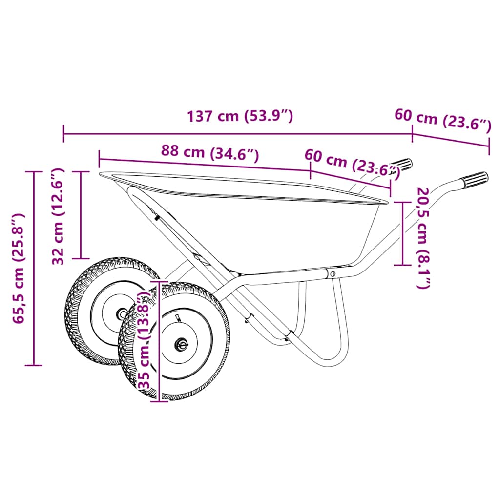 vidaXL Kruiwagen Zilver en Zwart 137 x 60 x 65,5 cm Staal
