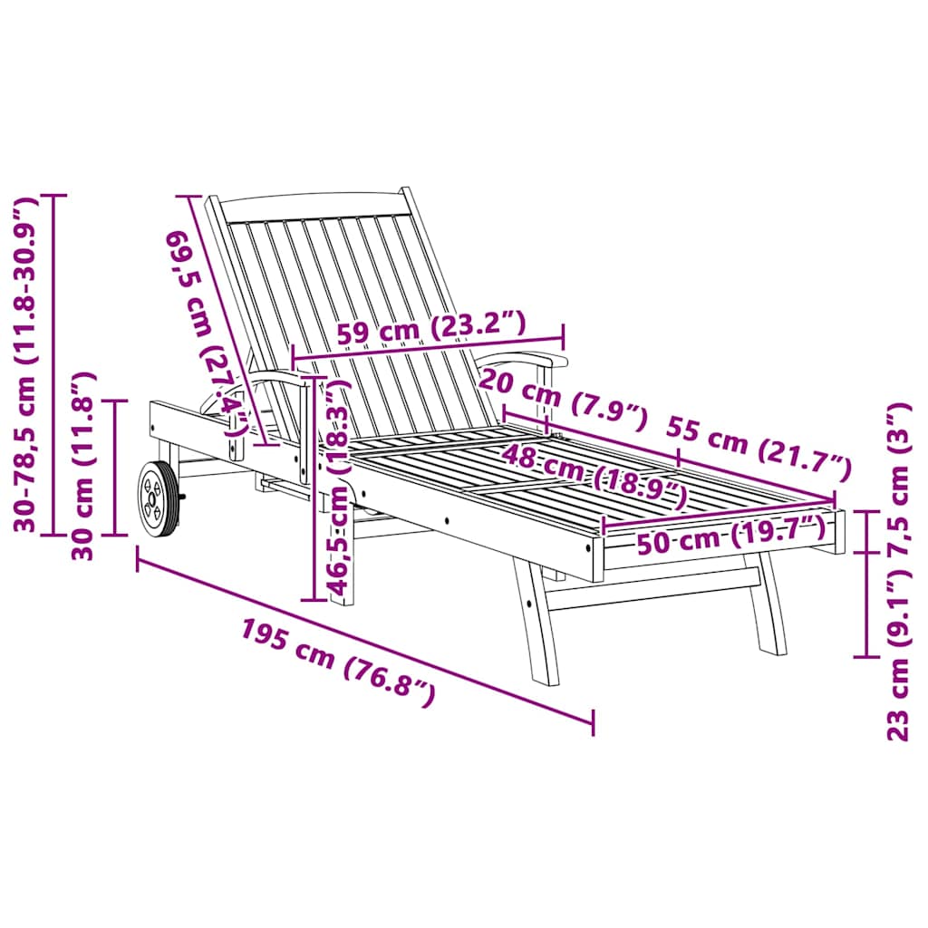 vidaXL Ligbed met kussen Bruin 195 x 59 x 78,5 cm Massief Teakhout