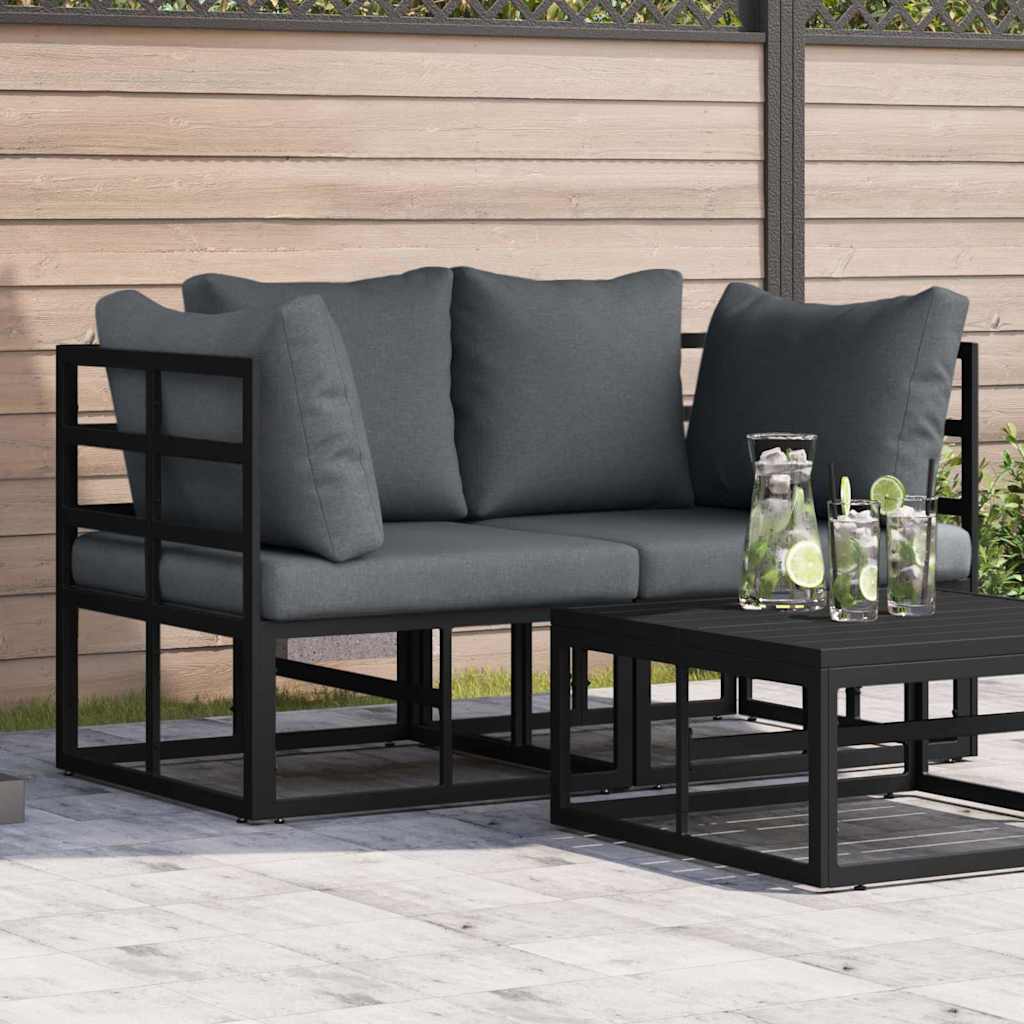 vidaXL Buitenmeubilair met kussen met kussen Zwart Aluminium