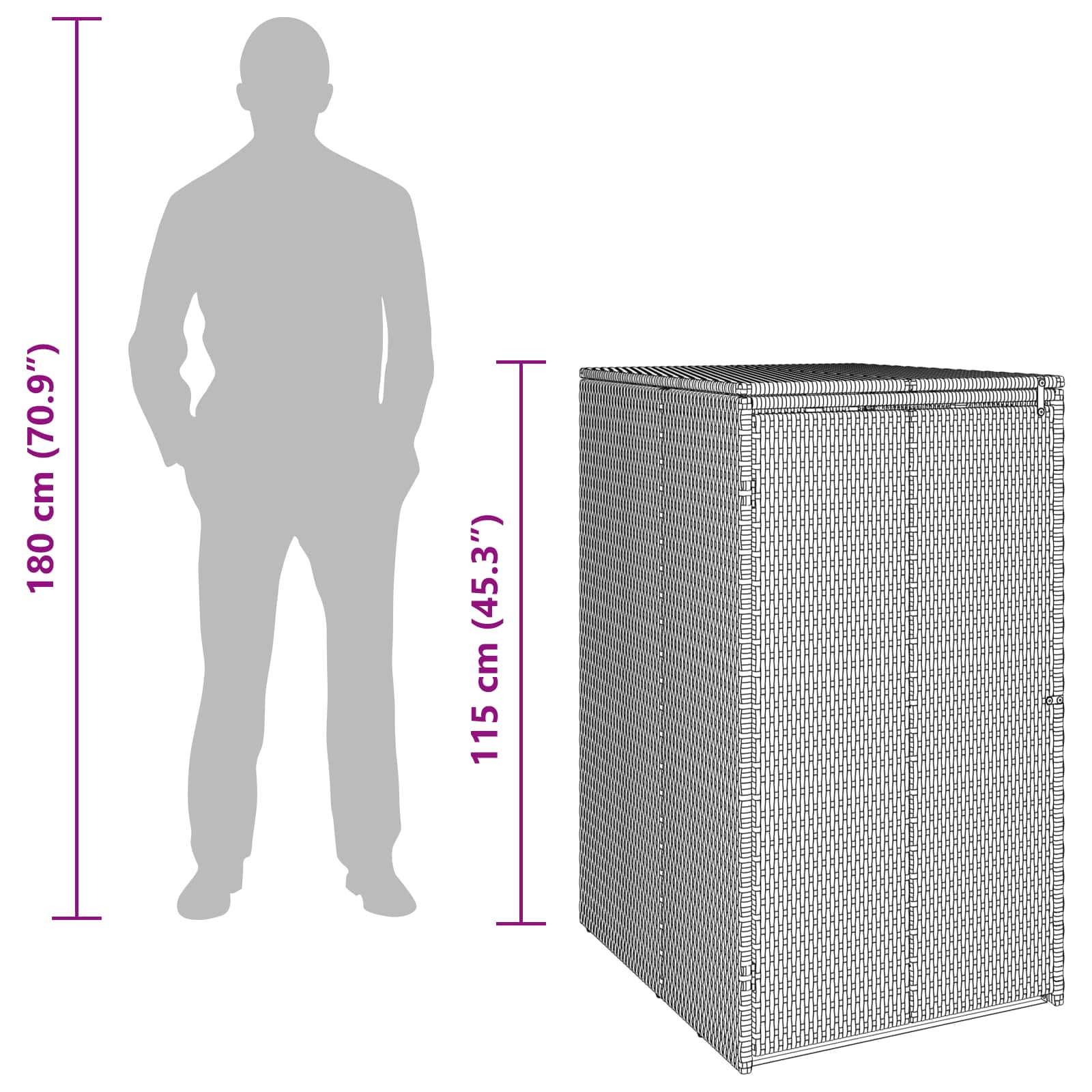 vidaXL Afvalbak Box Zwart 65 x 80 x 115 cm Polyetheen