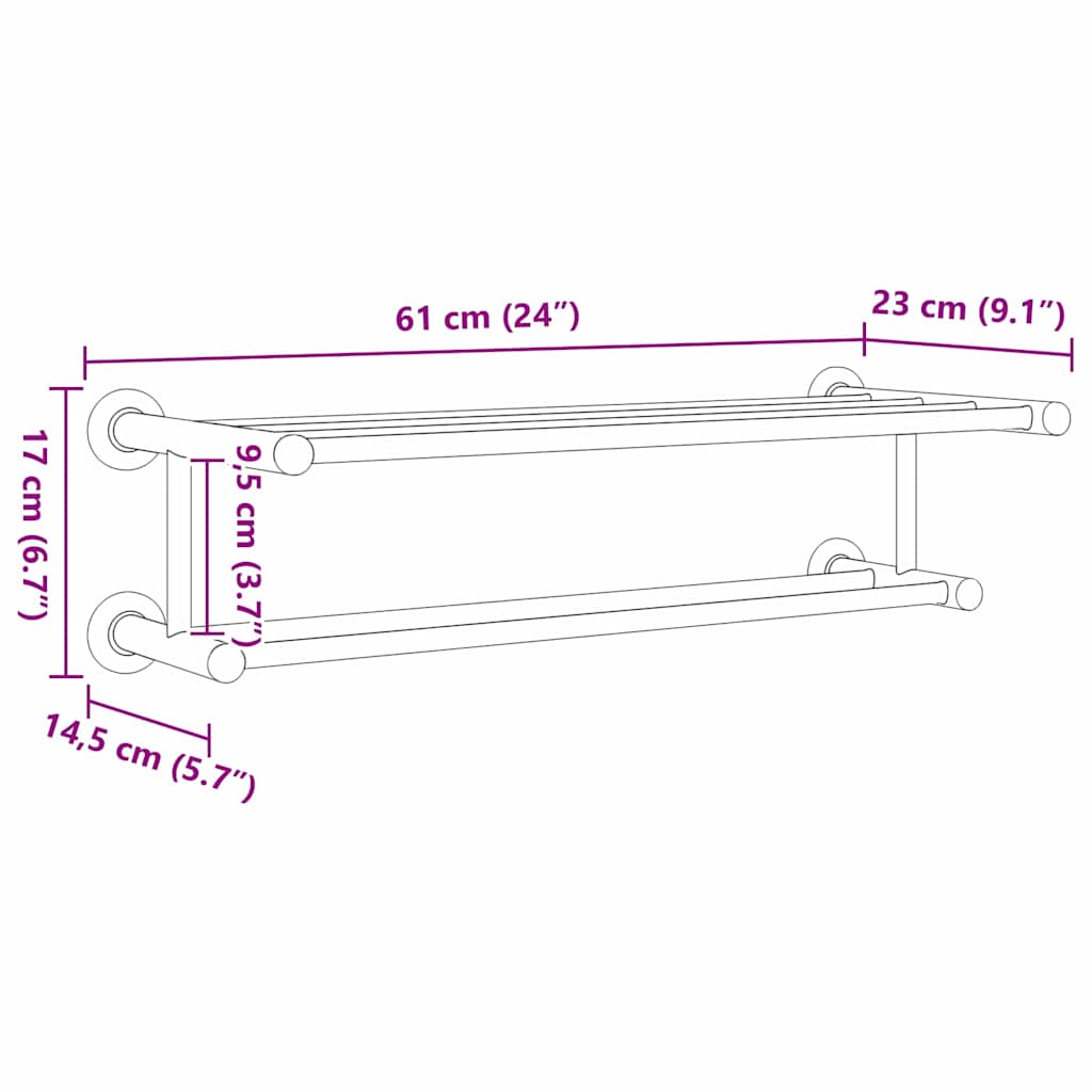 vidaXL Handdoekrek Zwart 61 x 23 x 17 cm Roestvrij staal