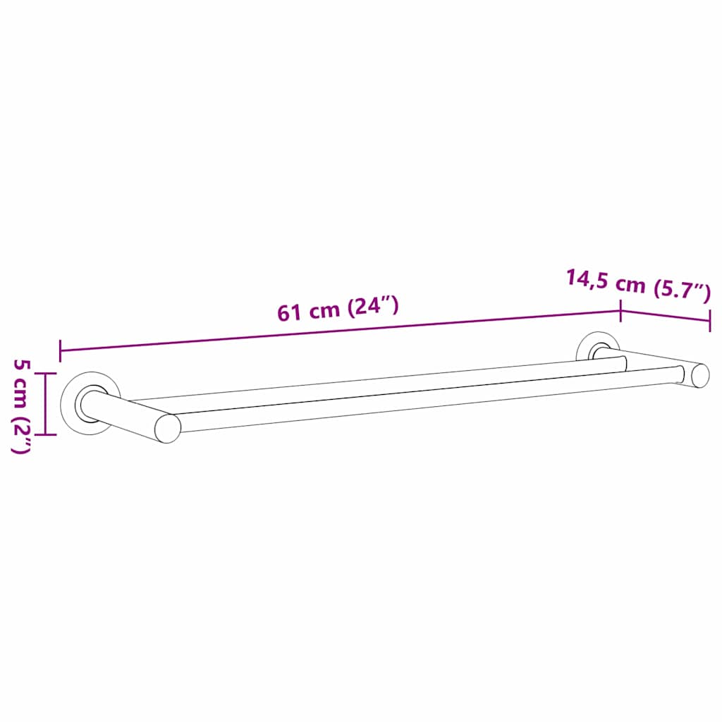 vidaXL Handdoekrek Zwart 61 x 14.5 x 5 cm Roestvrij staal