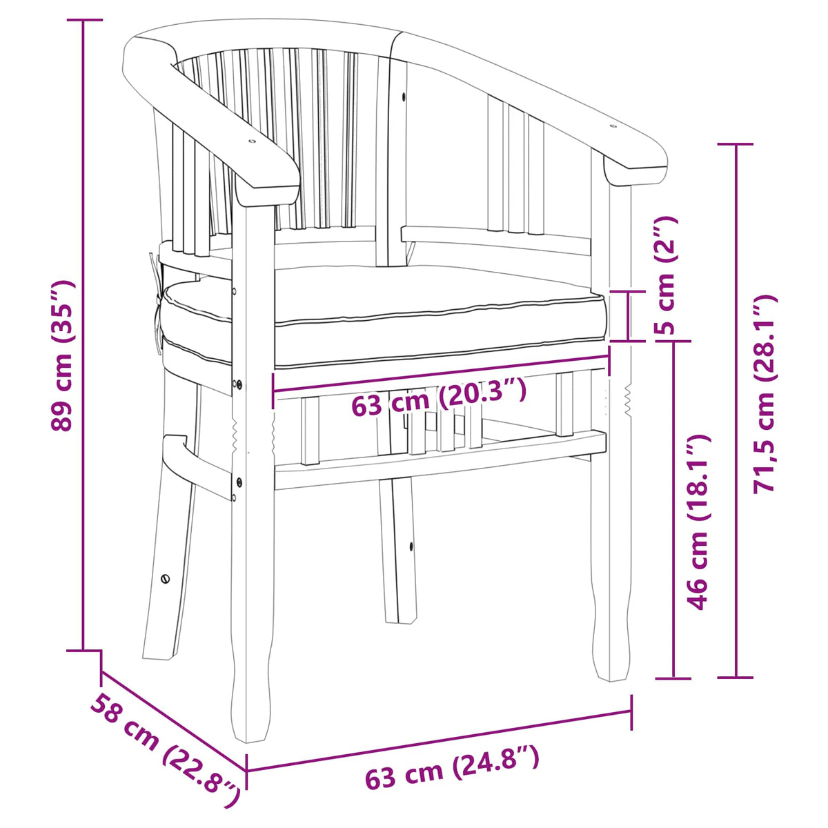 vidaXL Tuinstoelen 2 pcs Bruin 63 x 58 x 89 cm Massief teakhout