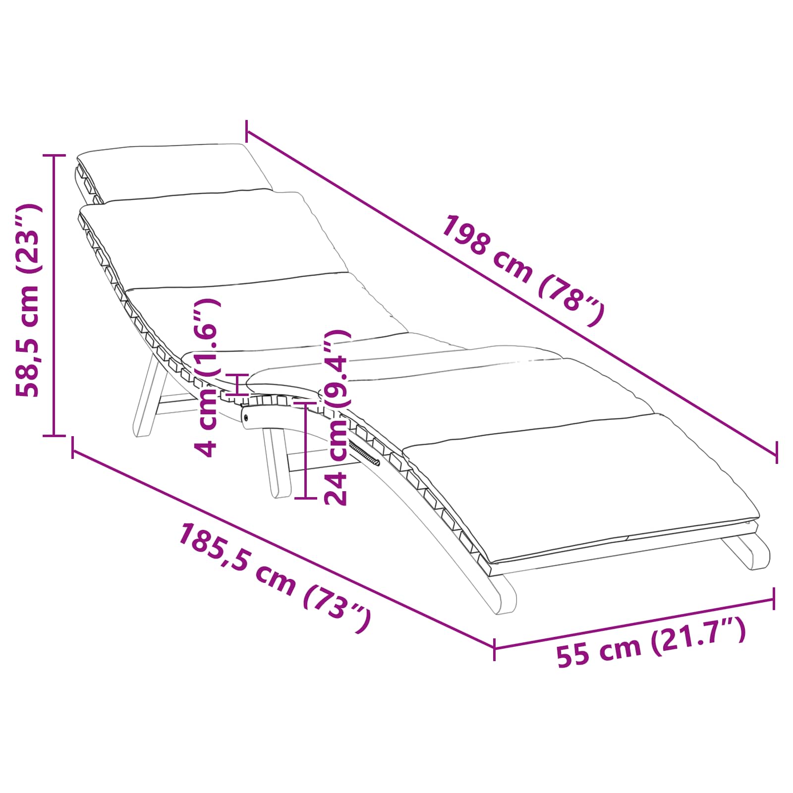 vidaXL Tuininfurniture Sunlounger met kussen Bruin 198 x 55 x 58,5 cm