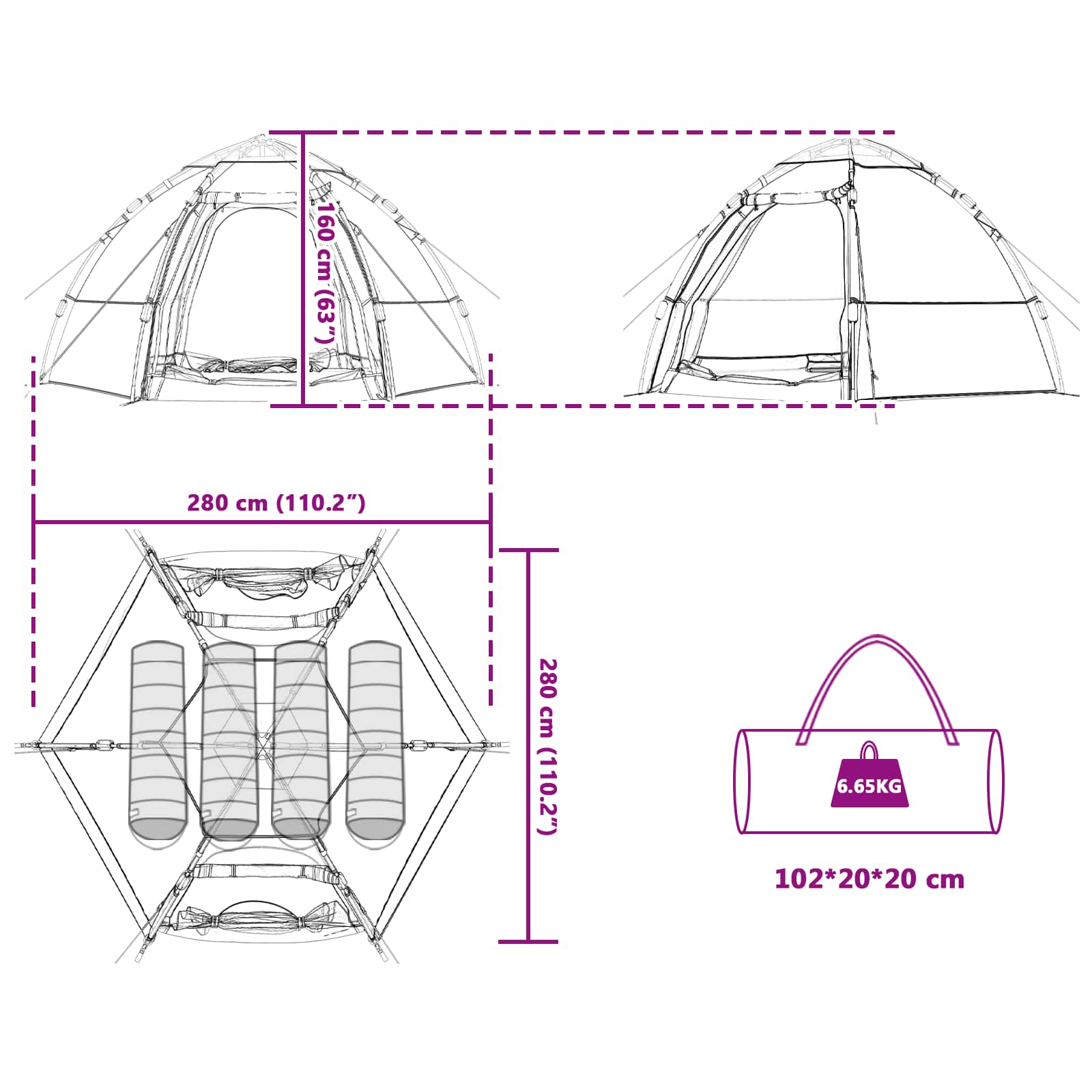 vidaXL Directe Tent met opslag Groen 280 x 280 x 160 cm Staal