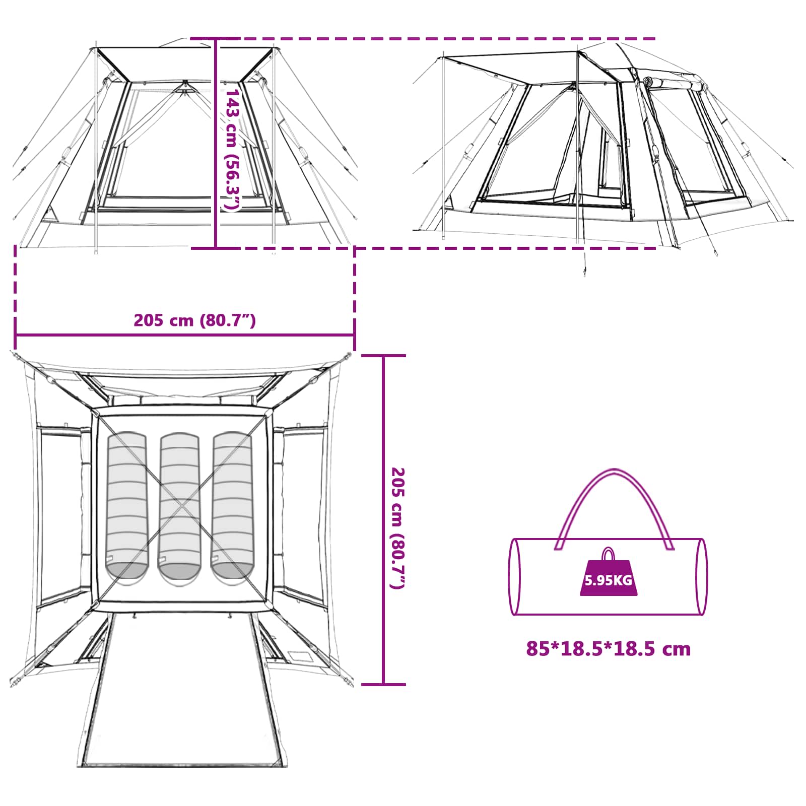vidaXL Instant Tent met Regenfly voor 3 Personen met Snelle Bevrijding