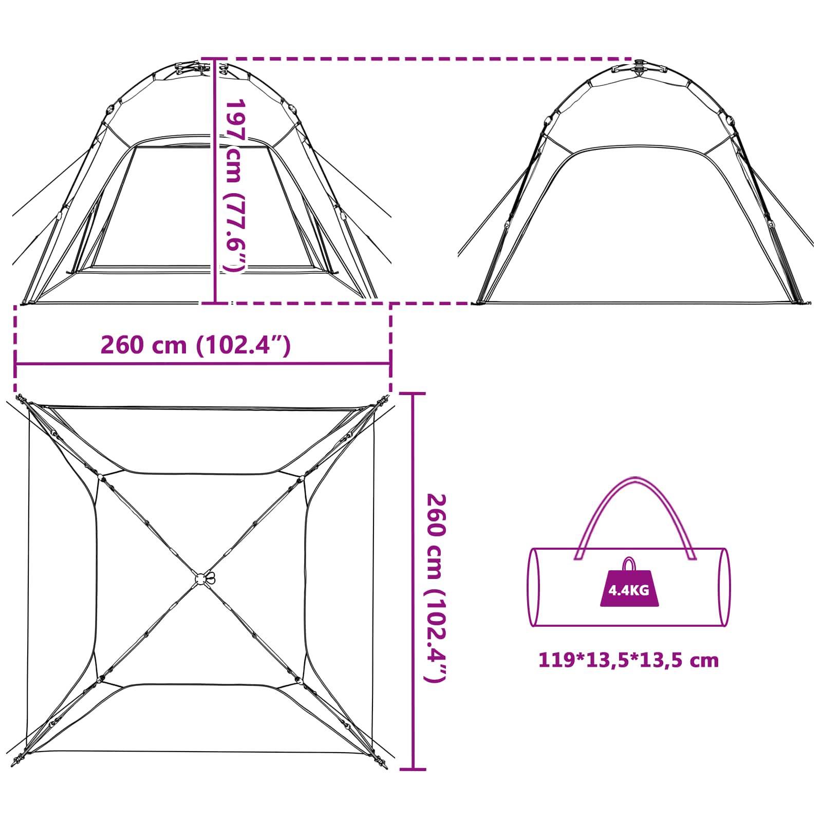 vidaXL Directe Tent met opslag Azure Blauw 260 x 260 x 185 cm Staal