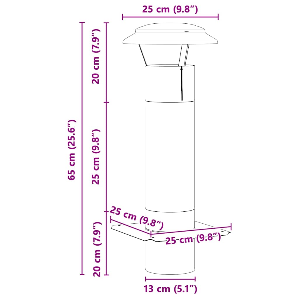 vidaXL Schouw Verlenging Zilver 25 x 25 x 65 cm Roestvrij staal
