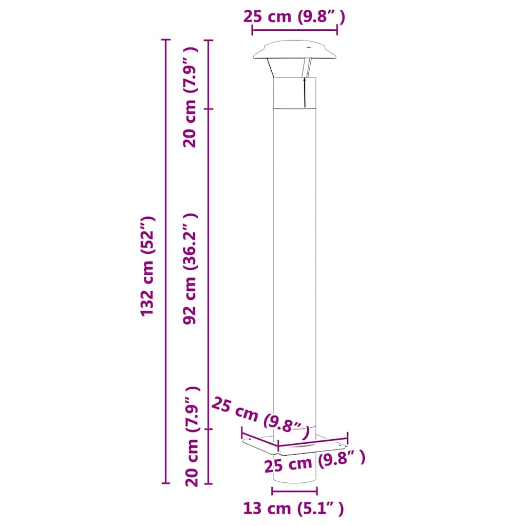 vidaXL Schouw Verlenging Zilver 25 x 25 x 132 cm Roestvrij staal