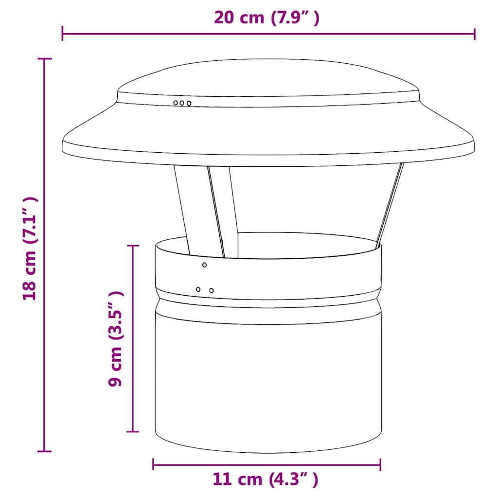 vidaXL Regenbescherming voor Schoorsteen Zilver 20 x 20 x 18 cm