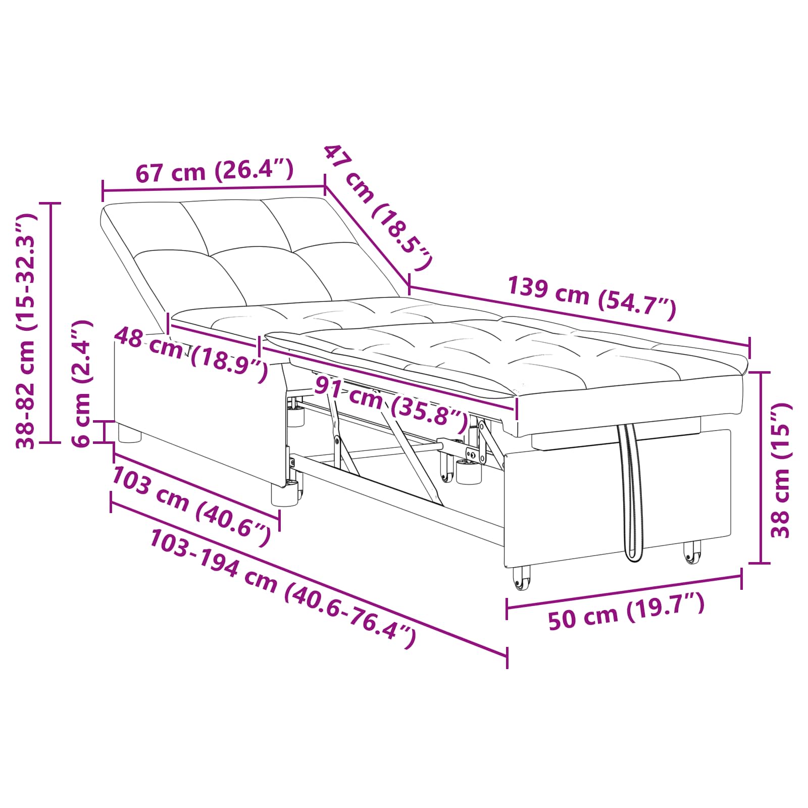 vidaXL 3-in-1 Sofa Bed - Uittrekbaar ontwerp in lichtgrijze stof