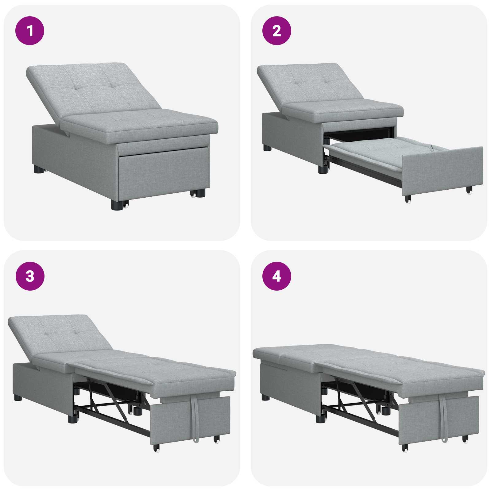 vidaXL 3-in-1 Sofa Bed - Uittrekbaar ontwerp in lichtgrijze stof
