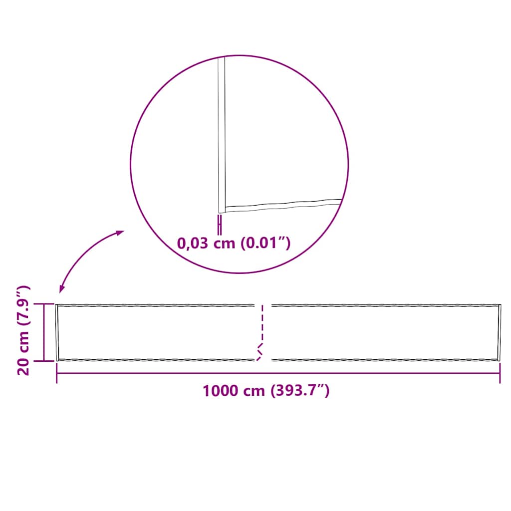 vidaxl Gras Rand Zilver 1000 x 15 x 0.03 cm Gegalvaniseerd staal