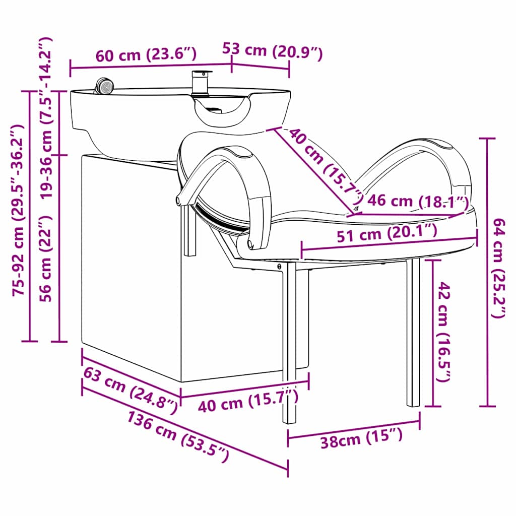 vidaXL Shampoo Stoel Zwart 63 x 141 x 92 cm PVC
