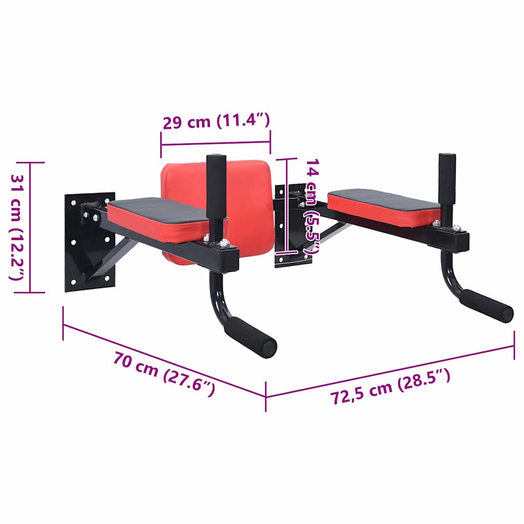 VidaXL Dip station Zwart en Rood 72,5 x 70 x 31 cm Gepoedercoat staal