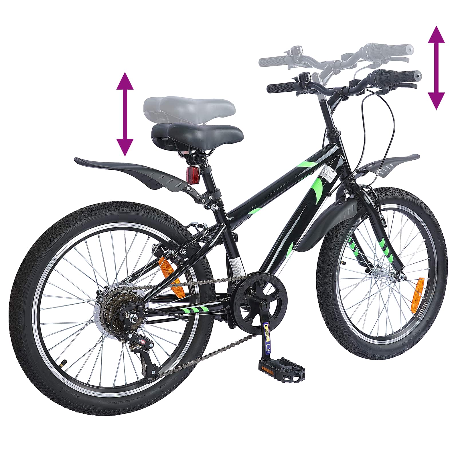 vidaXL Kinderfiets 20 Inch 6-Speed voor 6-11 jaar oud Zwart