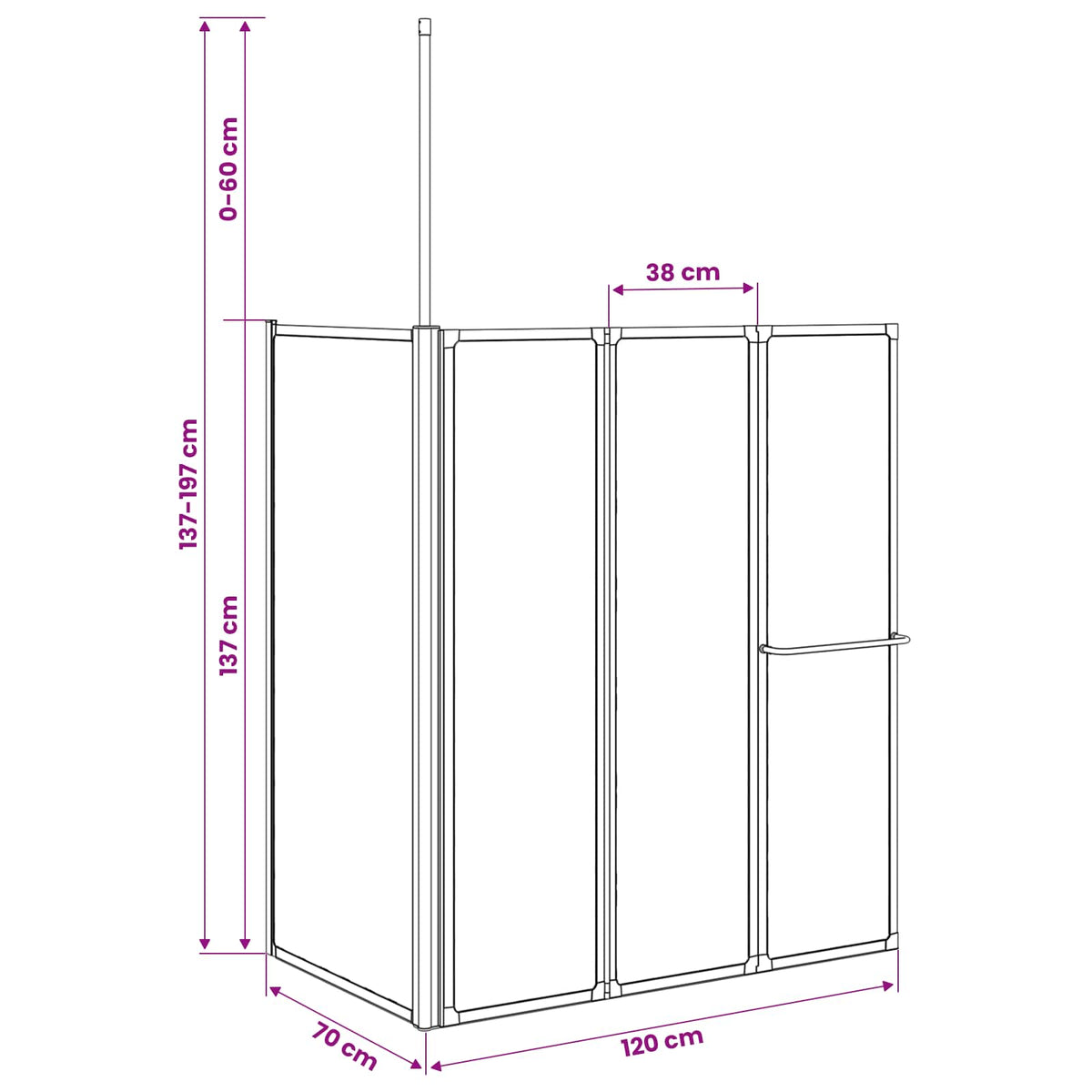 vidaXL Douchescherm Vouw Other Zwart 120 x 70 x 137 cm Aluminium