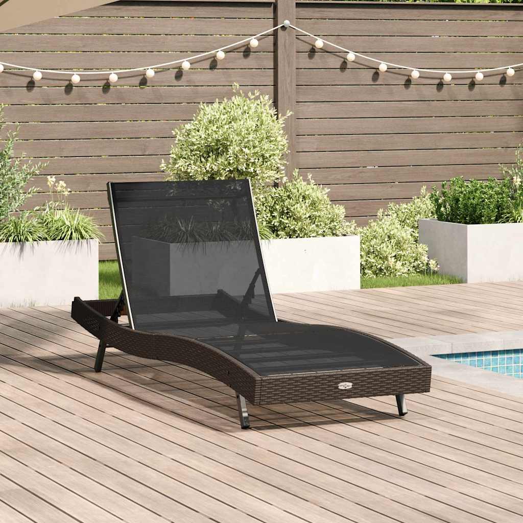 vidaXL Zonnebank Zwart Poly Rattan en Textilene