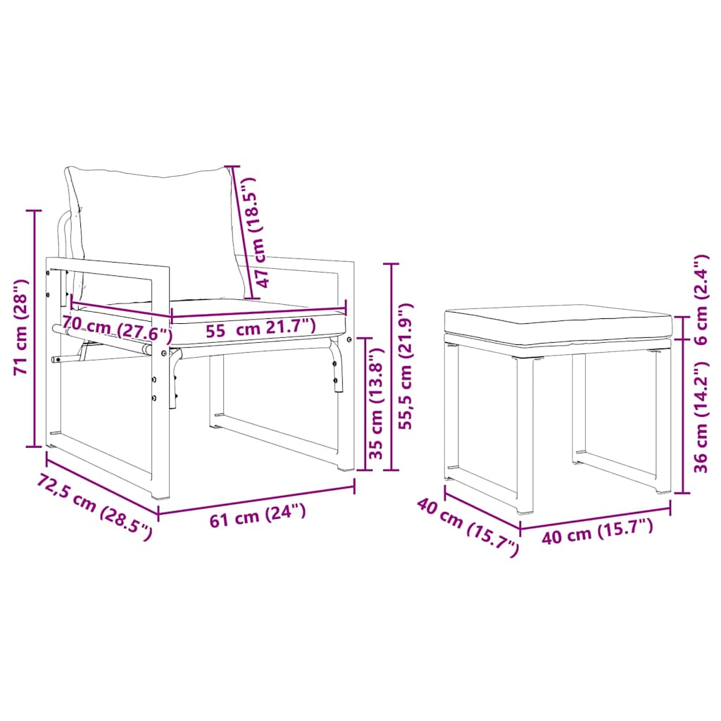 vidaXL Tuin Sofa Set 4 pcs Zwart 61 x 72,5 x 71 cm Staal