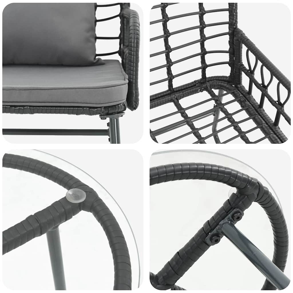 vidaXL Tuin Eetset 3 pcs Zwart, Antraciet Poly riet, staal