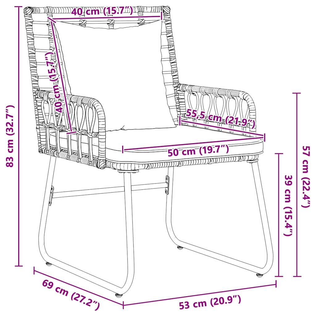 vidaXL Tuin Eetset 3 pcs Zwart, Antraciet Poly riet, staal