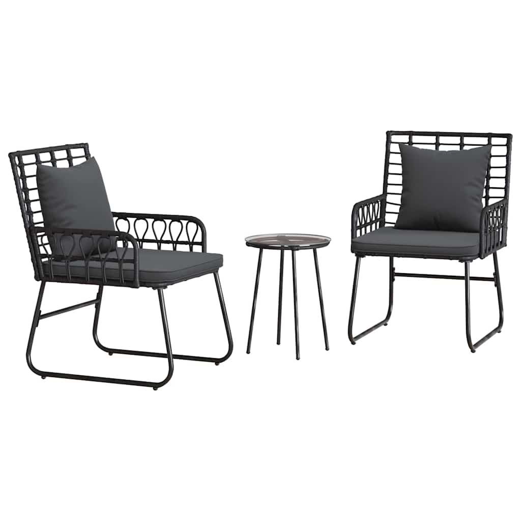 vidaXL Tuin Eetset 3 pcs Zwart, Antraciet Poly riet, staal
