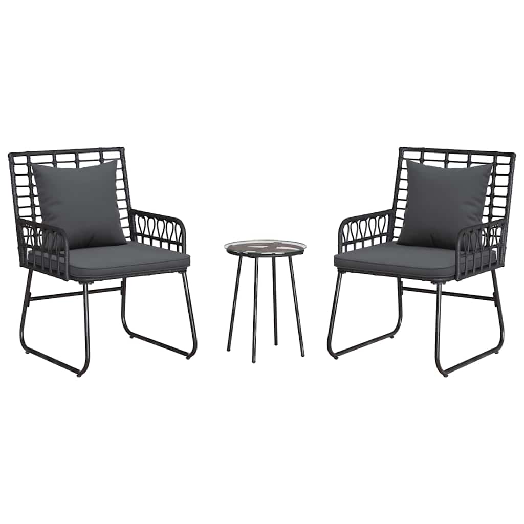 vidaXL Tuin Eetset 3 pcs Zwart, Antraciet Poly riet, staal